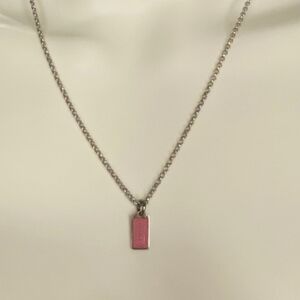 Coach Pink Enamel Hang Tag Silver Necklace